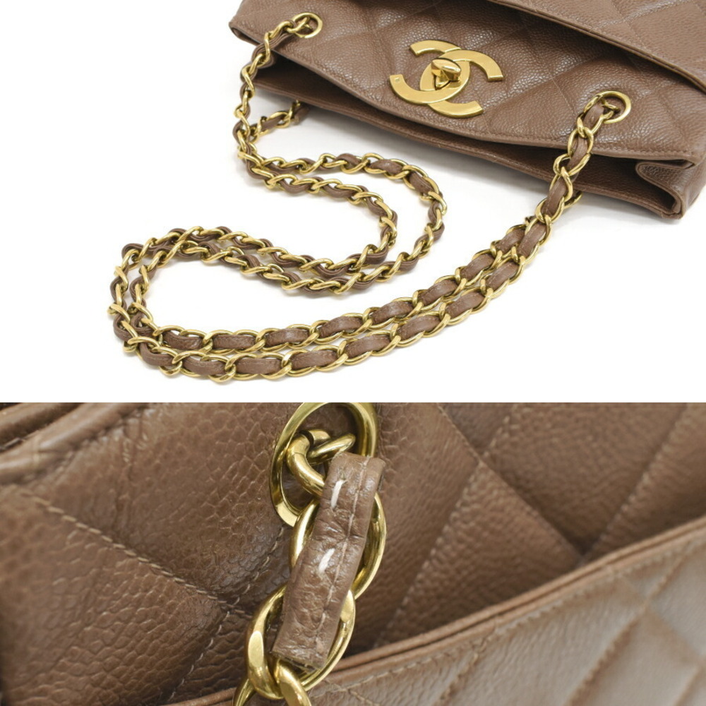 Chanel Chain Tote Bag Brown Caviar Leather Coco Mark Gold - Picture 7 of 9